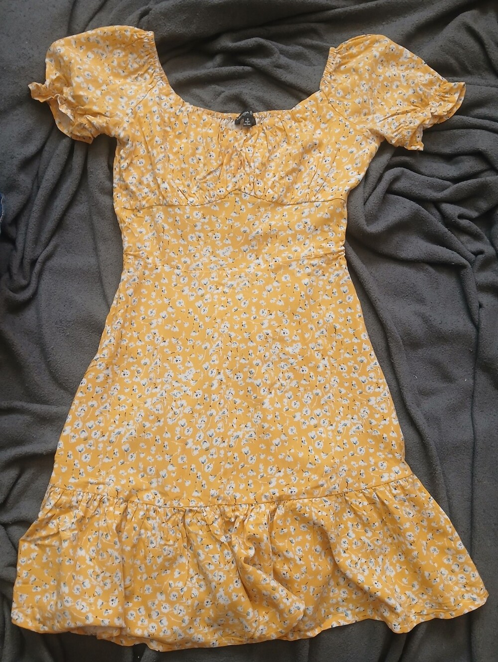 Yellow Floral Puff Sleeve Summer Dress